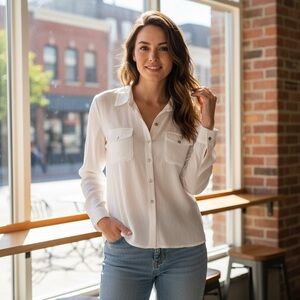 J. Jill Textured Blouse Minimalist Ruffled Collar & Pockets